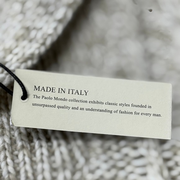 Paolo Mondo Shawl Collar Cable Knit Sweater Mens XL Italy Beige Wool Blend NWT - Picture 5 of 10